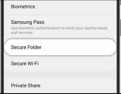 اخفاء تطبيق عن طريق Secure Folder